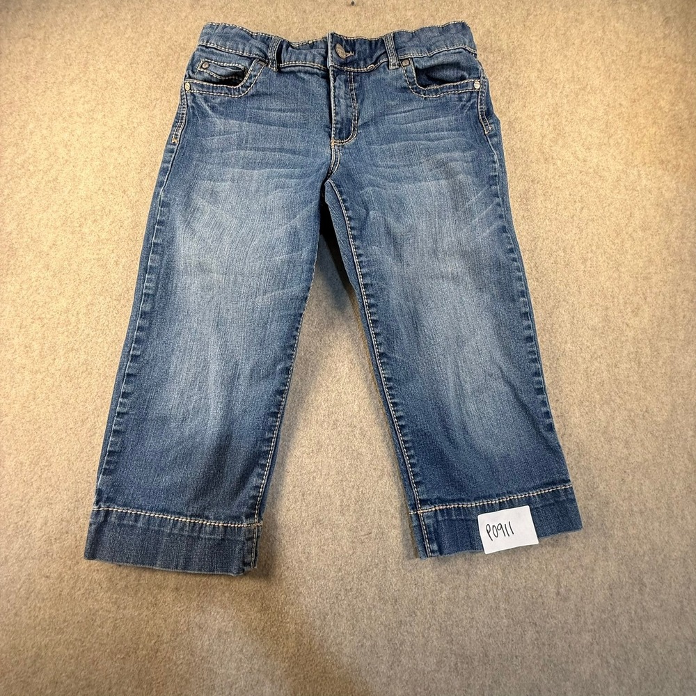 Common Genes Girls Denim Capri Pants Medium Wash Embroidered Pockets Size 10